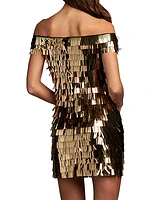 Sequin-Fringed Off-The-Shoulder Minidress