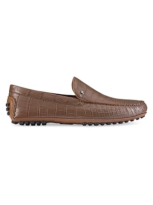 Crocodile and Calfskin Leather Driving Shoes