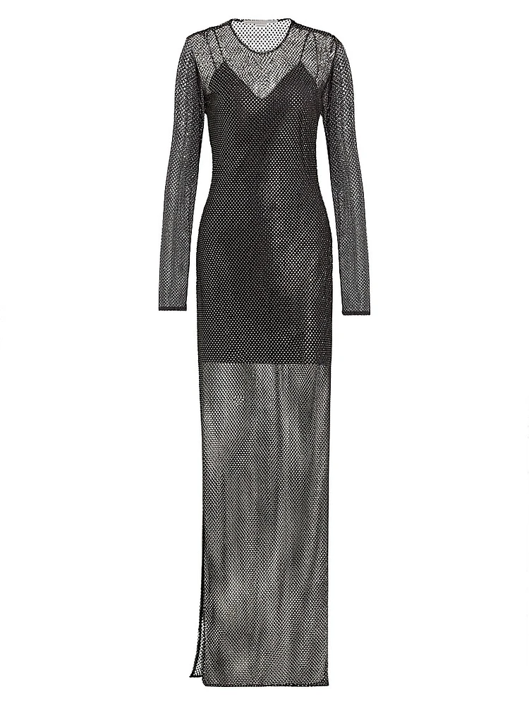 Sheer Long-Sleeve Hot-Fix Gown