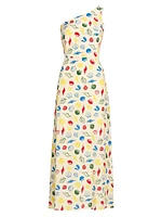 Elena Shell-Print One-Shoulder Midi-Dress