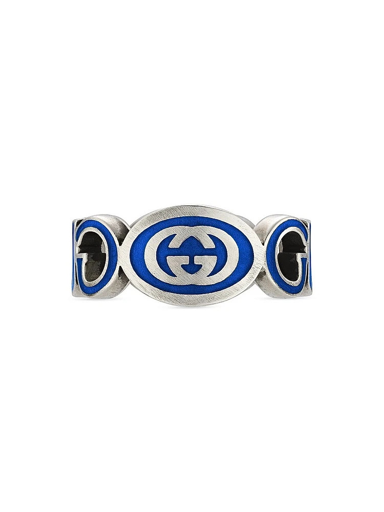 Unisex Sterling Silver Interlocking GG Logo Ring