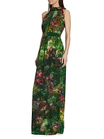 Jummy Watercolor Tie-Neck Gown