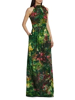 Jummy Watercolor Tie-Neck Gown