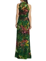 Jummy Watercolor Tie-Neck Gown