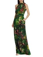 Jummy Watercolor Tie-Neck Gown