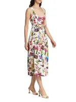 Athena Belted Floral Linen-Blend Midi-Dress