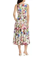 Athena Belted Floral Linen-Blend Midi-Dress