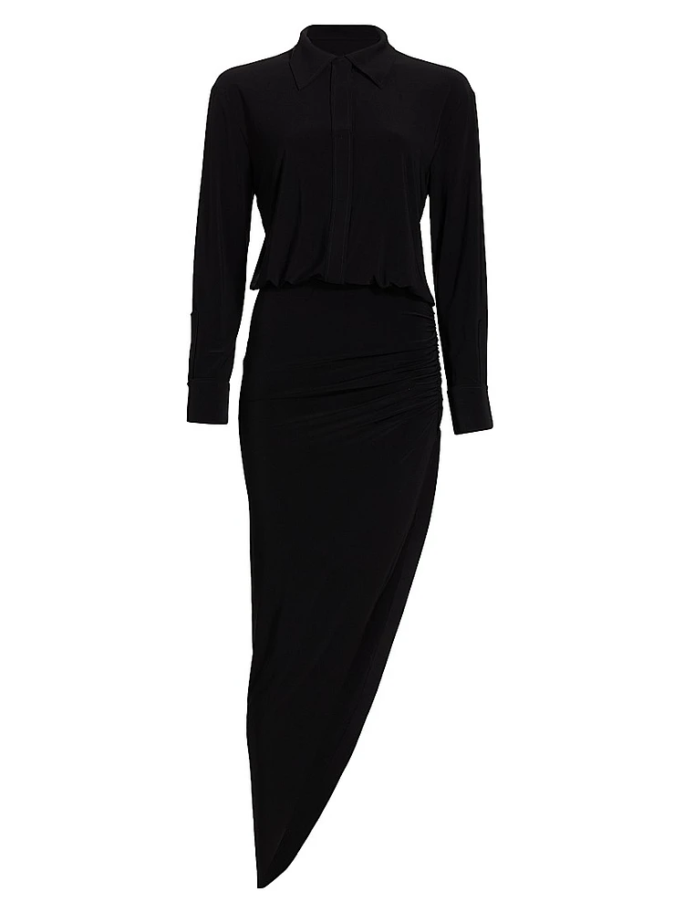 Side Drape Asymmetric Midi-Dress