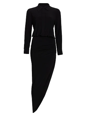 Side Drape Asymmetric Midi-Dress