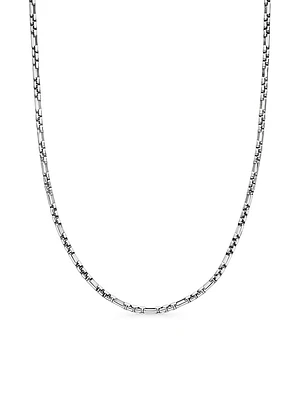 Open Station Box Chain Necklace in Sterling Silver, 3mm