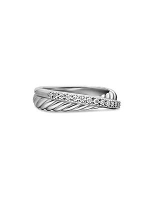 Crossover Band Ring with Pavé Diamonds