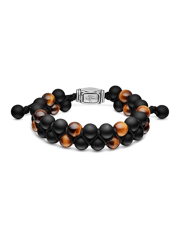 Spiritual Beads Two Row Woven Bracelet with Black Onyx and Tiger's Eye