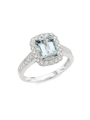 14K White Gold, Aquamarine & 0.52 TCW Diamond Ring