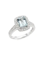 14K White Gold, Aquamarine & 0.52 TCW Diamond Ring