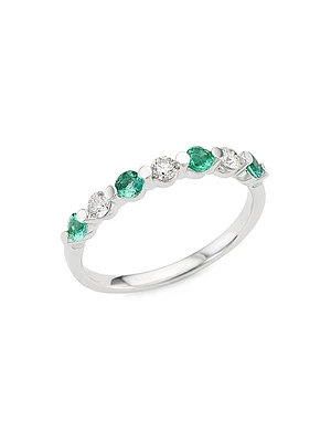 14K White Gold, Emerald & 0.22 TCW Diamond Ring
