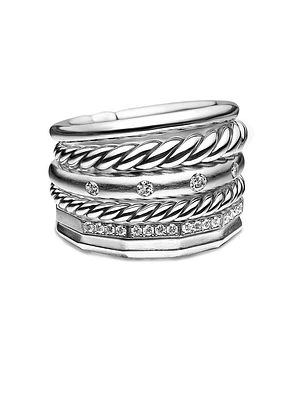Stax Six Row Ring with Pavé Diamonds