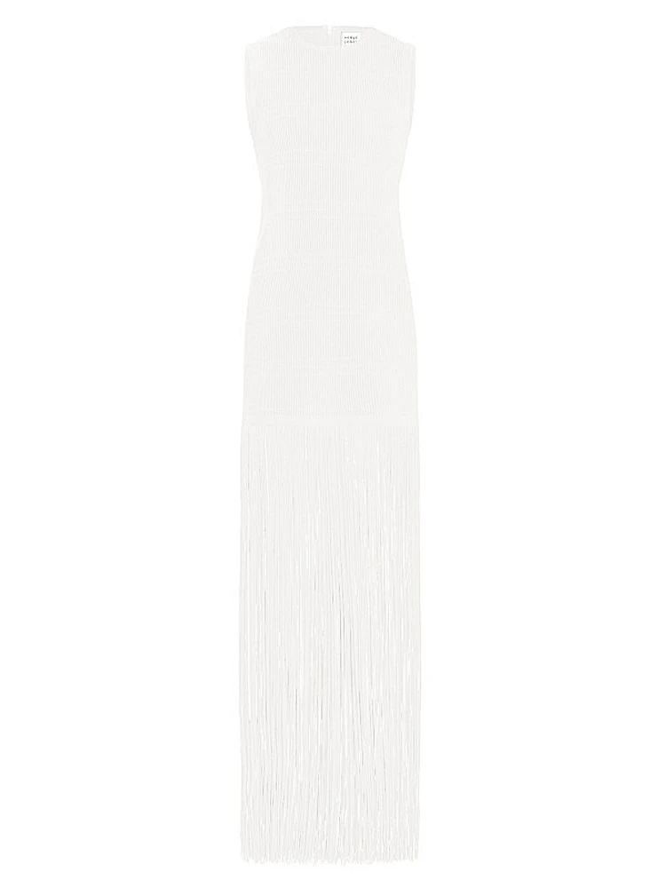 Ottoman-Knit Fringe Maxi Dress