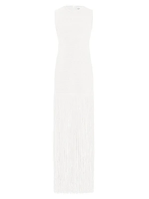 Ottoman-Knit Fringe Maxi Dress