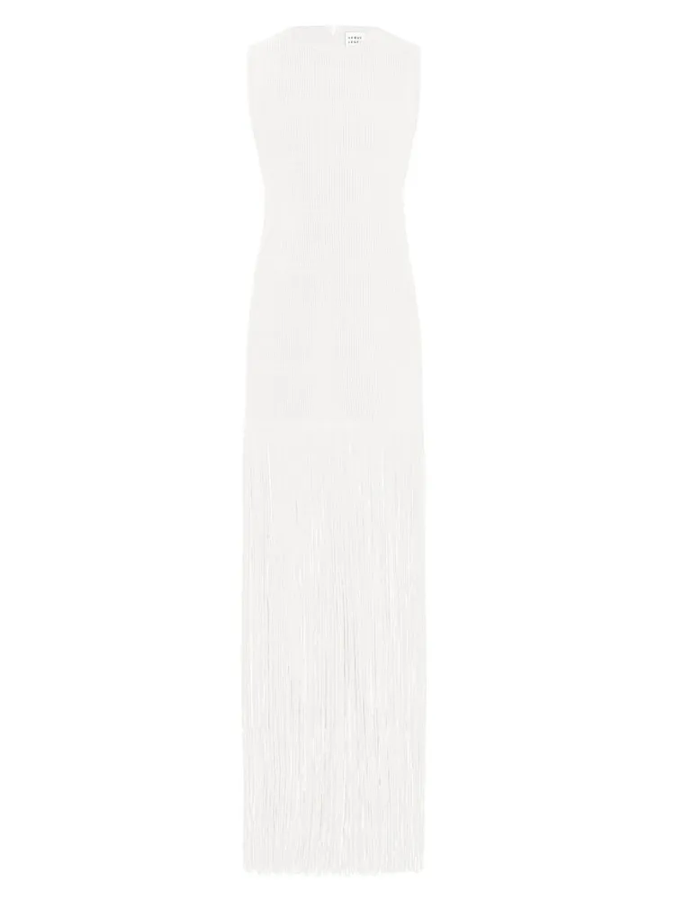 Ottoman-Knit Fringe Maxi Dress