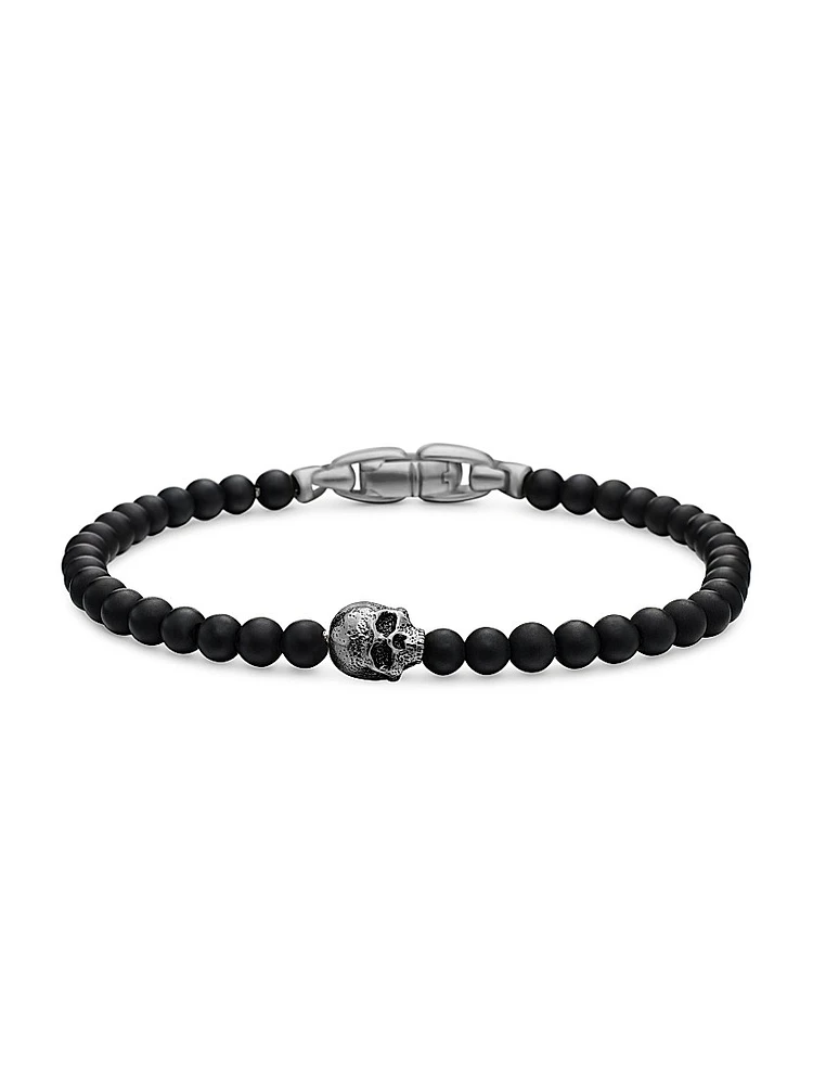 Memento Mori Skull Station Bracelet Sterling Silver
