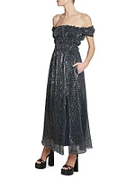 Lily Sequined Off-the-Shoulder Midi-Dress
