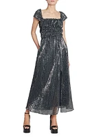 Lily Sequined Off-the-Shoulder Midi-Dress