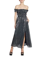 Lily Sequined Off-the-Shoulder Midi-Dress