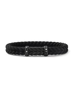 Chevron Black Rubber Bracelet with Titanium and Pavé Diamonds