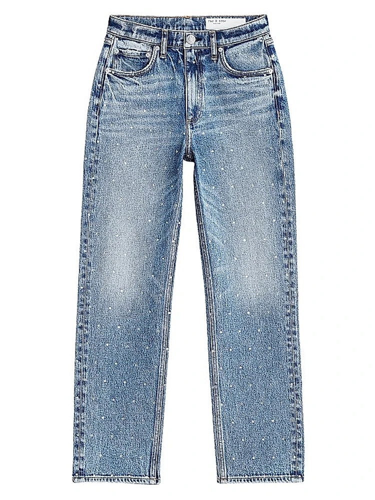 Harlow Jeweled Mid-Rise Straight Ankle Jeans
