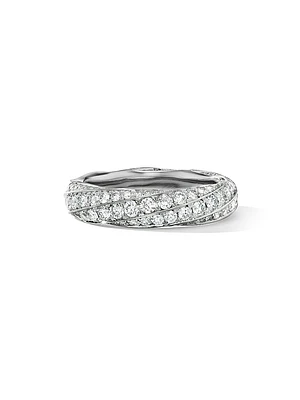 Cable Edge Band Ring Sterling Silver With Pavé Diamonds