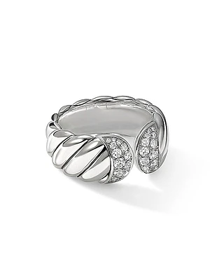 Sculpted Cable Ring With Diamonds