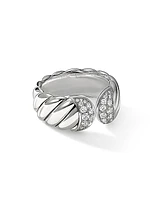 Sculpted Cable Ring With Diamonds