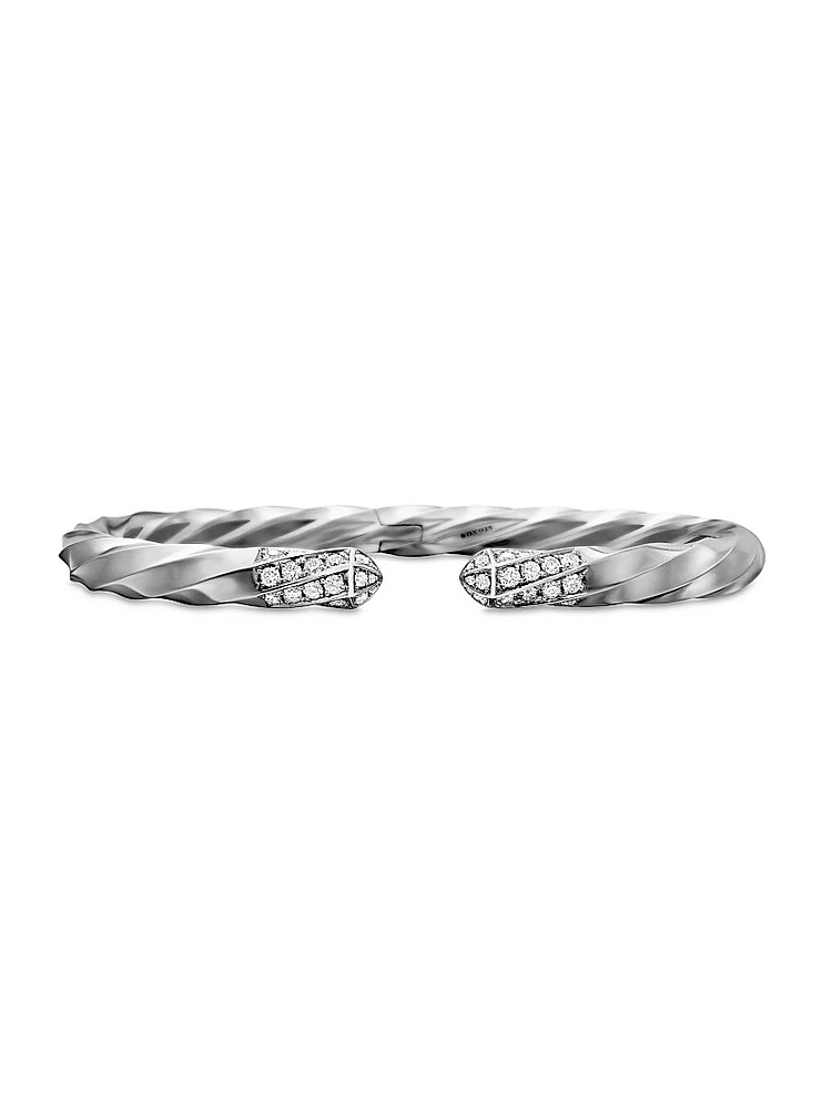 Cable Edge Bracelet Sterling Silver With Pavé Diamonds