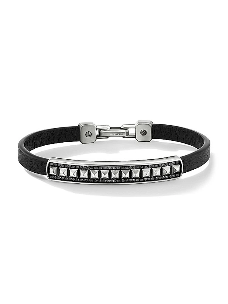 Pyramid ID Bracelet in Black Leather