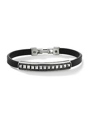 Pyramid ID Bracelet in Black Leather
