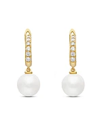 Pearl and Pavé Drop Earrings in 18K Yellow Gold with Pearls and Diamonds, 15.6mm