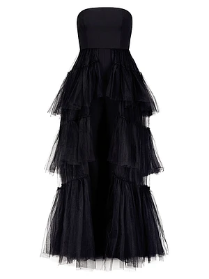 Strapless Tiered Tulle Overlay Jumpsuit