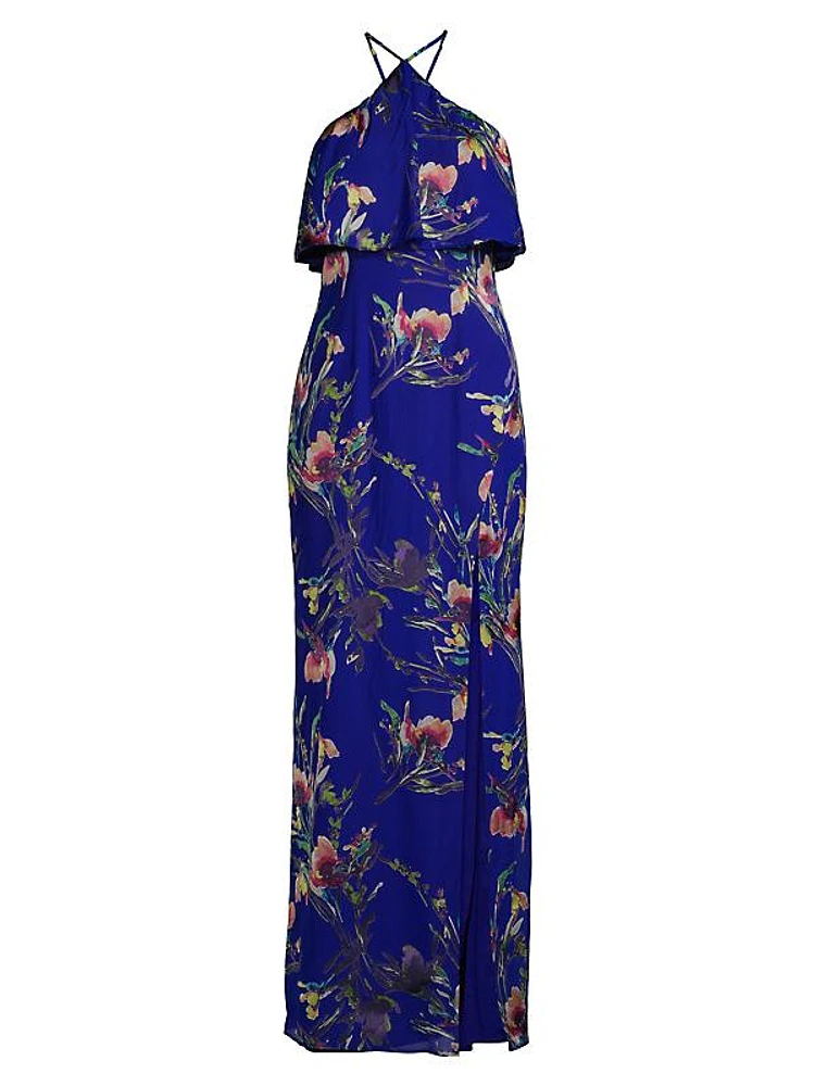 Floral Halter Column Gown