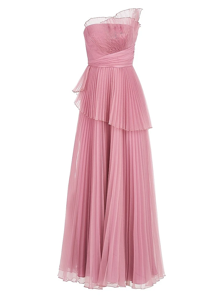 Delphine Pleated One-Shoulder Organza Gown