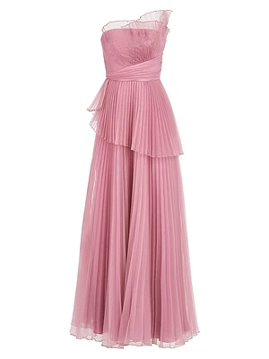 Delphine Pleated One-Shoulder Organza Gown