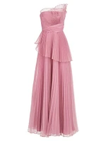 Delphine Pleated One-Shoulder Organza Gown