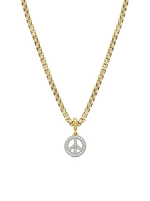 Peace Sign Amulet in 18K Yellow Gold with Diamonds, 19mm