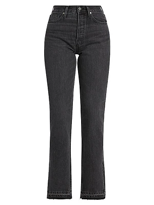Slit-Hem High-Rise Straight-Leg Jeans