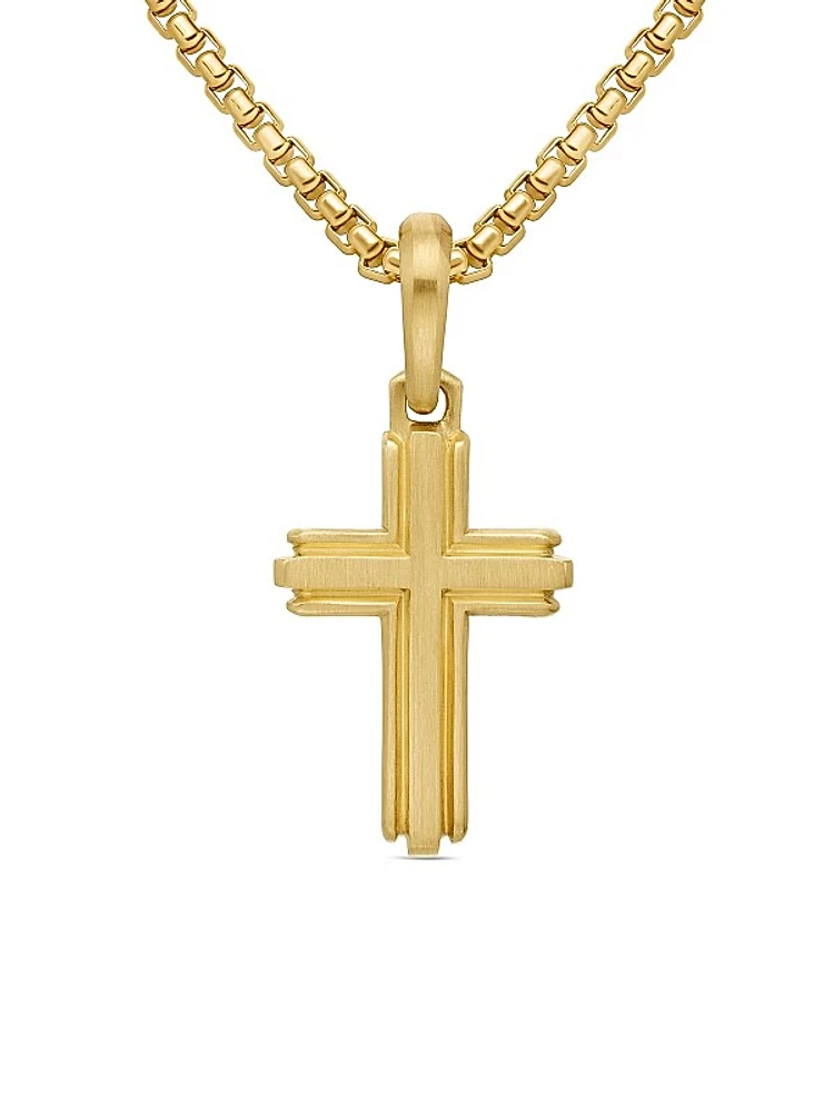 Deco Cross Pendant in 18K Yellow Gold, 27mm