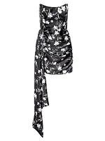 Chasing Dawn Draped Floral Satin Minidress