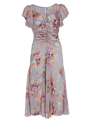 Terrence Satin Floral Midi-Dress