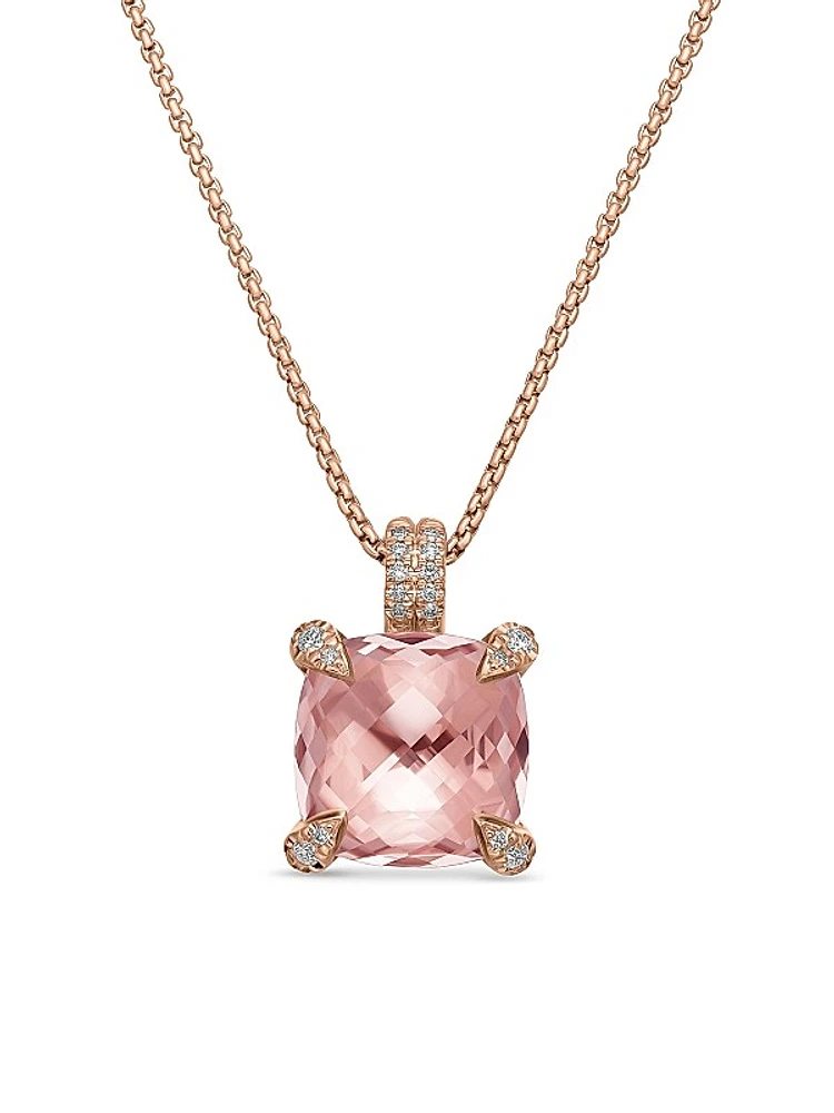 Chatelaine Pendant Necklace in 18K Rose Gold with Morganite and Diamonds, 11mm