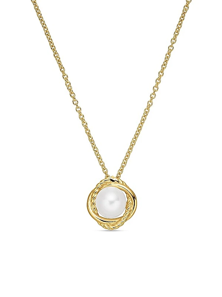 Crossover Infinity Pendant Necklace In 18K Yellow Gold With Pearl