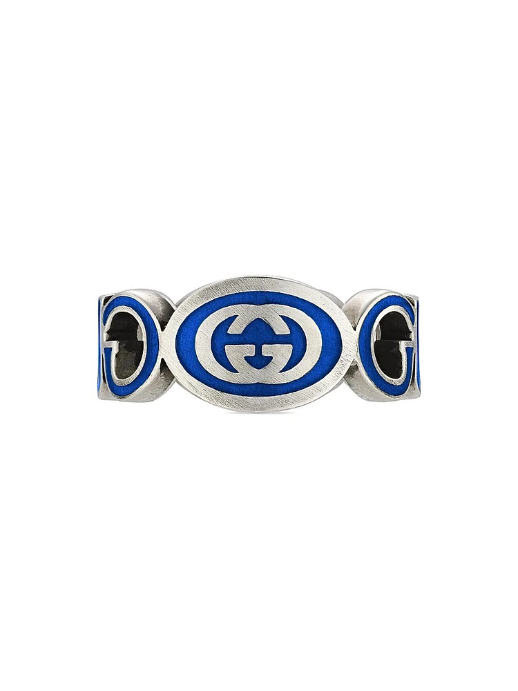 Interlocking G Sterling Silver & Enamel Cut-Out Ring