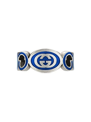 Interlocking G Sterling Silver & Enamel Cut-Out Ring